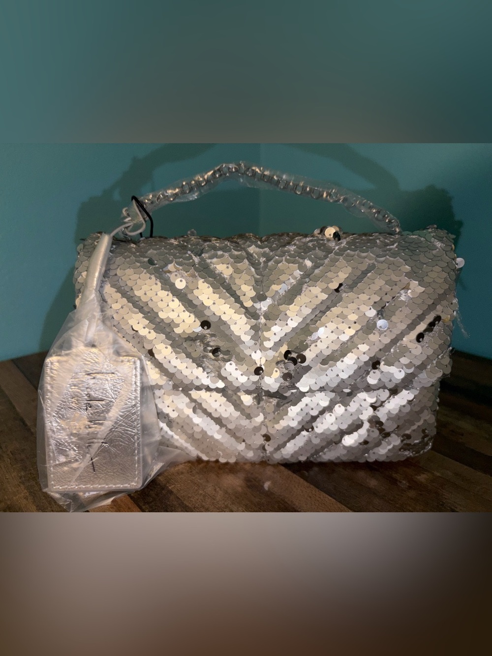 Nicole Miller Silver Sequin Shoulder Bag or Clutch